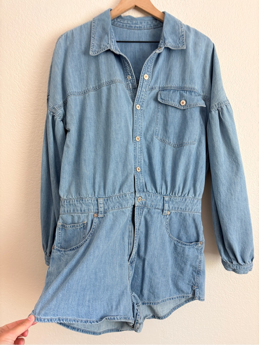 Free People Zodiac Chambray Denim One-Piece Romper - Picture 8 of 9